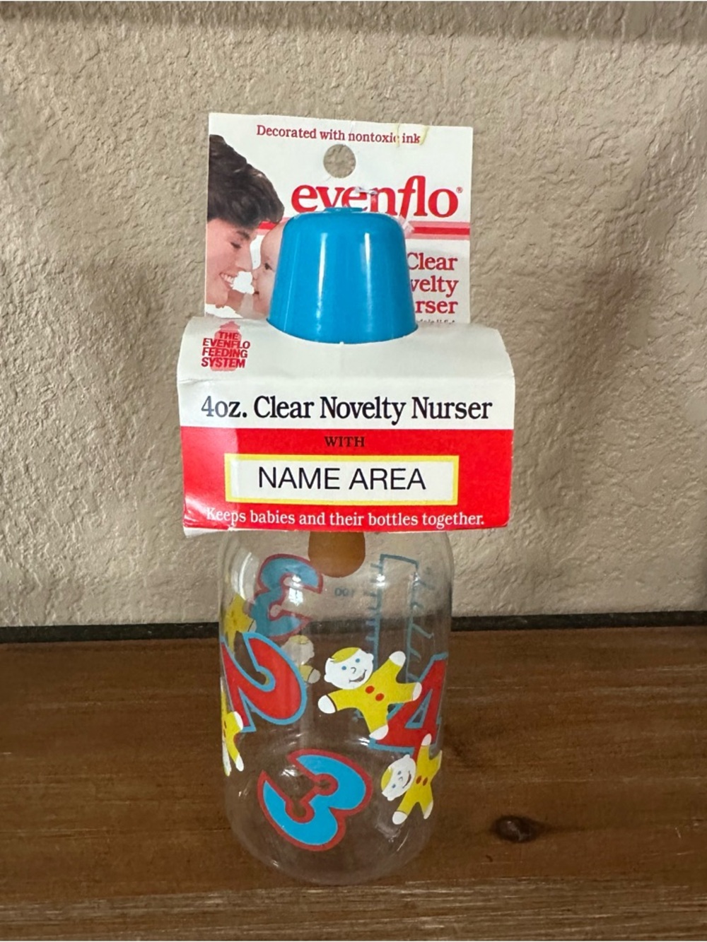 Vintage 1994 Evenflo 4 oz novelty baby nursery bottle primary colors NOS